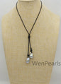 Two Gray Flame ball pearl and leather necklace, Baroque Freshwater Pearl Drop Necklace, Flaming ball pearl necklace, wholesale, Le4-058