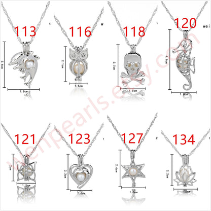 New 2PCS Cage Freshwater Pearl Pendant with Chain, Pearl Cage Pendant Necklace, Locket Cage pendants For Pearl Oysters With Pearls, AAL-001