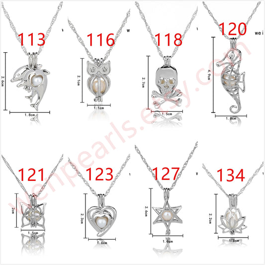 New 2PCS Cage Freshwater Pearl Pendant with Chain, Pearl Cage Pendant Necklace, Locket Cage pendants For Pearl Oysters With Pearls, AAL-001