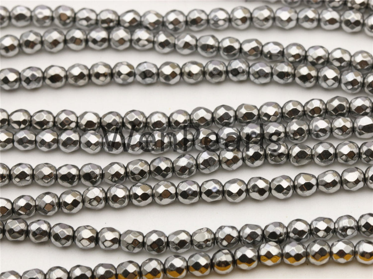 Hematite silver Gray,4mm Faceted Round,AAA, 105pcs,15.5 inches,G50-R4-003