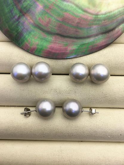 1 pair AAA 11-12mm gray round edison pearl stud earrings,S925 Sterling Silver stud earrings,SE3-T9-63