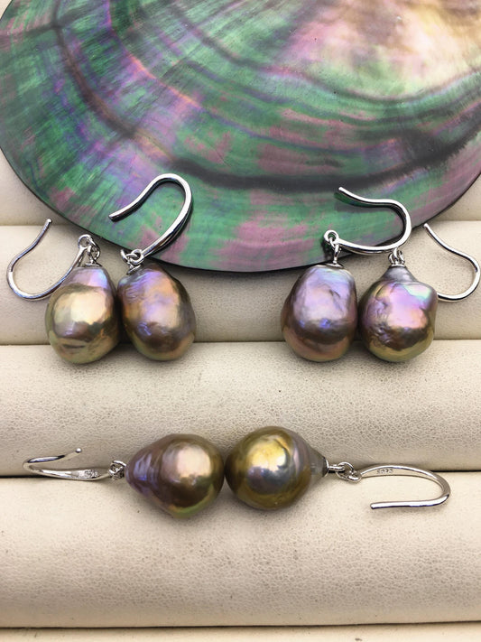 1 pair AAA 11-14mm gray bronze drop edison pearl dangle earrings,S925 Sterling Silver earrings,SE3-T9-3