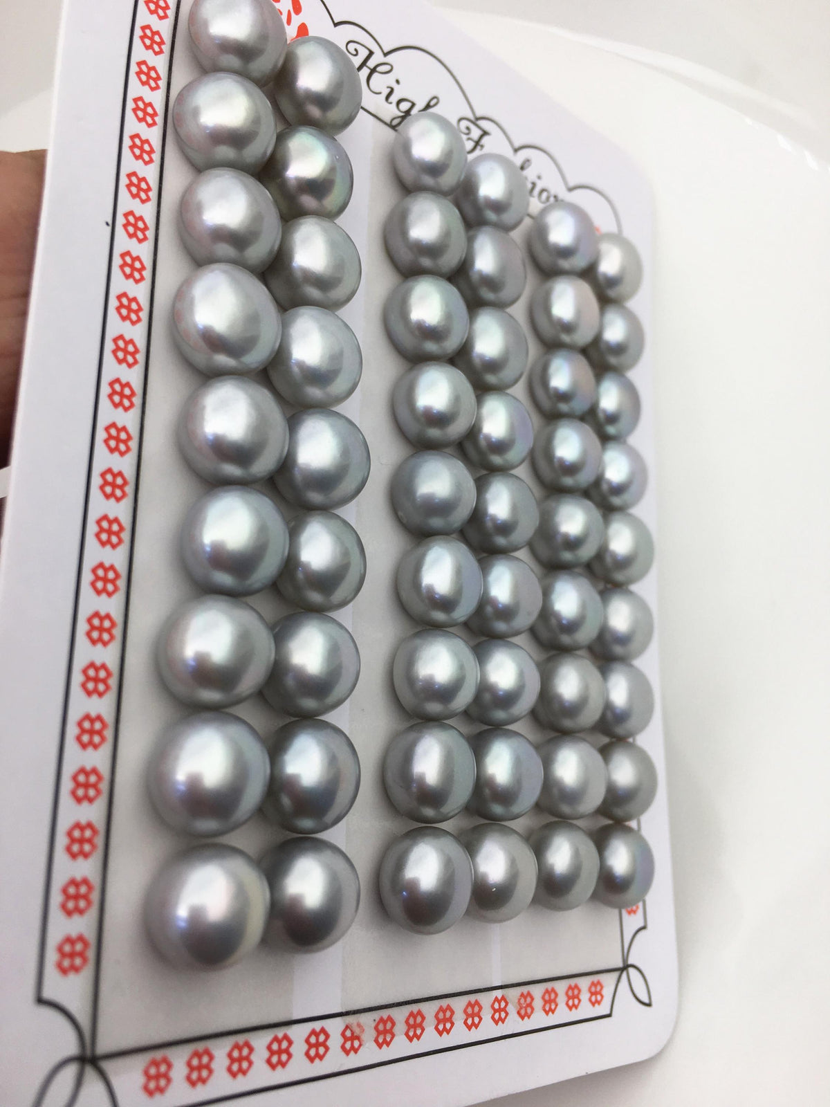 Gray Button Freshwater Pearl Pairs — 9–9.5 mm, 2 Pairs