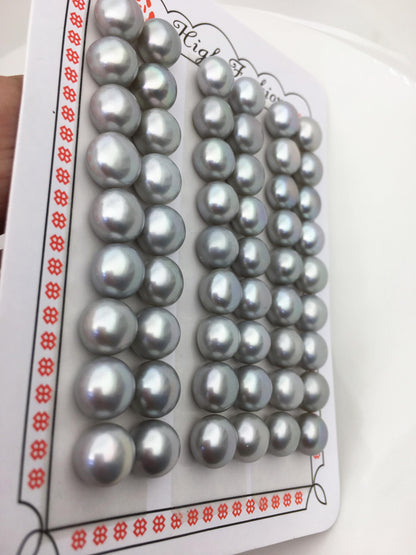 Gray Button Freshwater Pearl Pairs — 9–9.5 mm, 2 Pairs