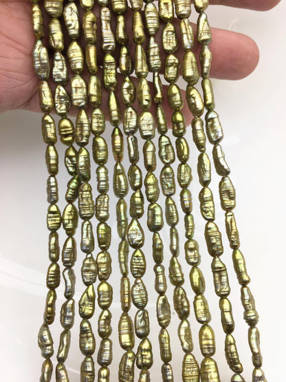 AA 5-6mm green toothpick Biwa Pearl Necklace,Genuine Fresh Water Pearl,Wedding Necklace,Mothers Day,ZS-80-10-17