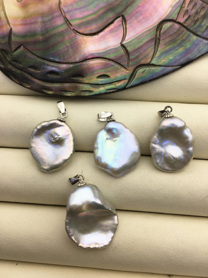 AAA 16-18mm Gray big keshi pearl pendant necklace,S925 Sterling silver pendant,NC1-069