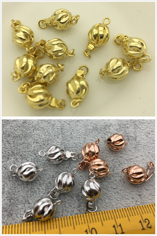 8mm Yellow Gold Rose Gold Color Sterling Silver Corrugated Bead Safety Clasp,8mm size,WHOLESALE,ASL-CL-007