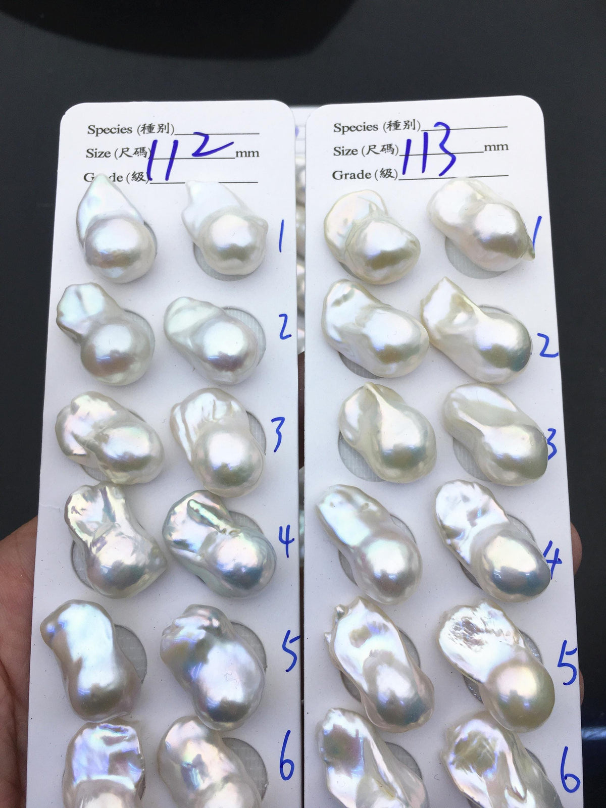 1 pair AAA 12-16x18-25mm White Flameball Pearl Pairs,0.9mm top half hole,FL15-3A-8-55