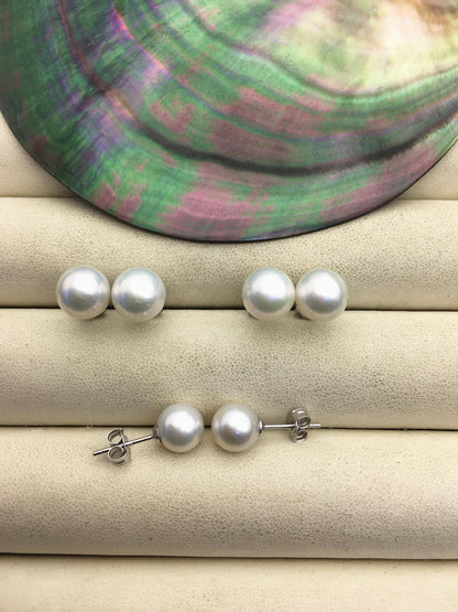 AAA 8-9mm White Round Fresh Water pearl stud earrings, Bridal Earrings-Wedding Jewelry-Bridal jewelry-Birthday gift, SE3-T2