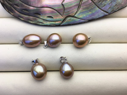 2pcs AAA 9.5-10mm brown yellow pearl pendant , Oval Rice Pearl necklace- NC1-T42