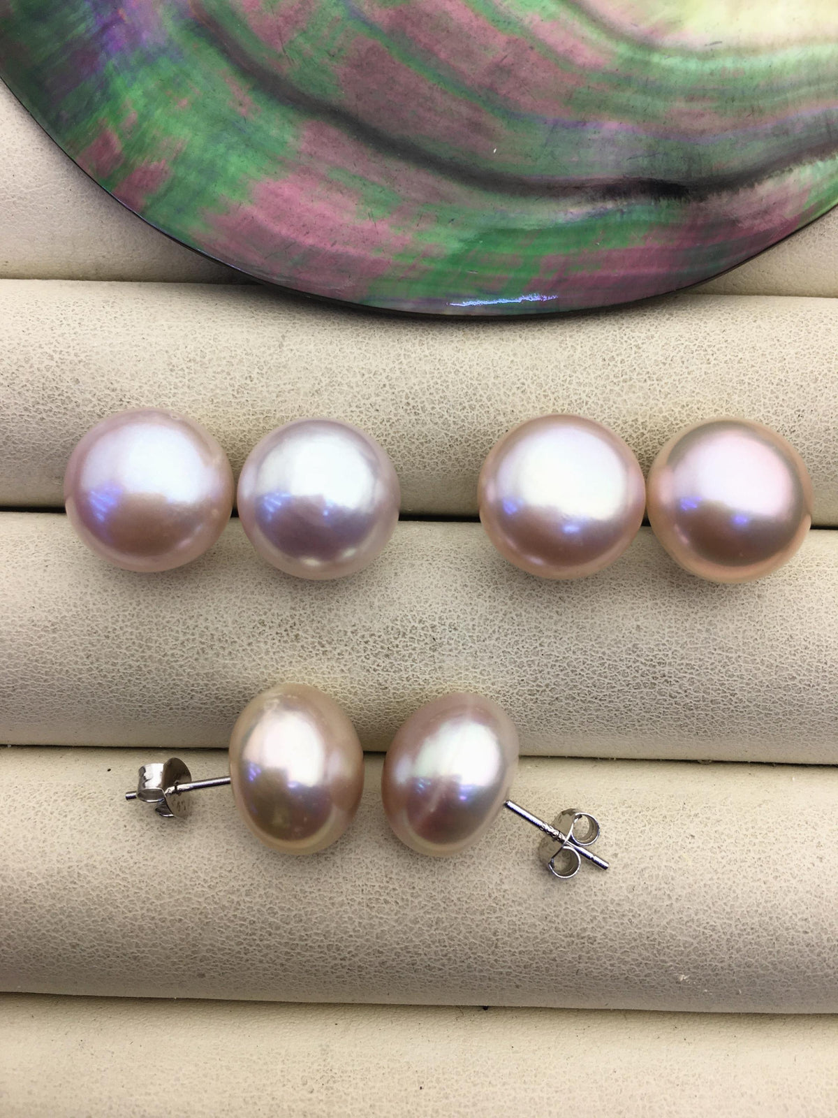 1 pair AAA 13-14mm big purple button round Pearl Stud Earrings, freshwater pearl earrings, classic pearl studs, SE1-069-35