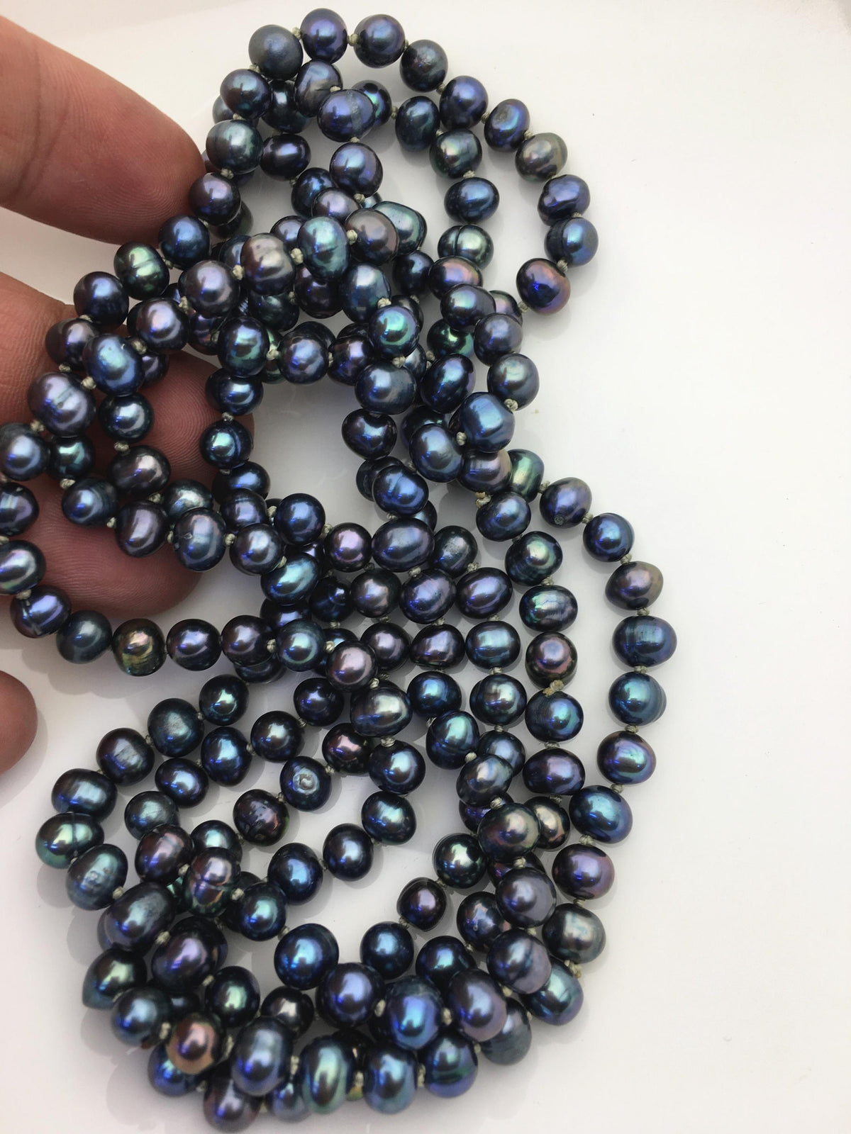 56'' AA+ 6-6.5mm near round black blue pearl Necklace,Pearl necklace,NPN1-096