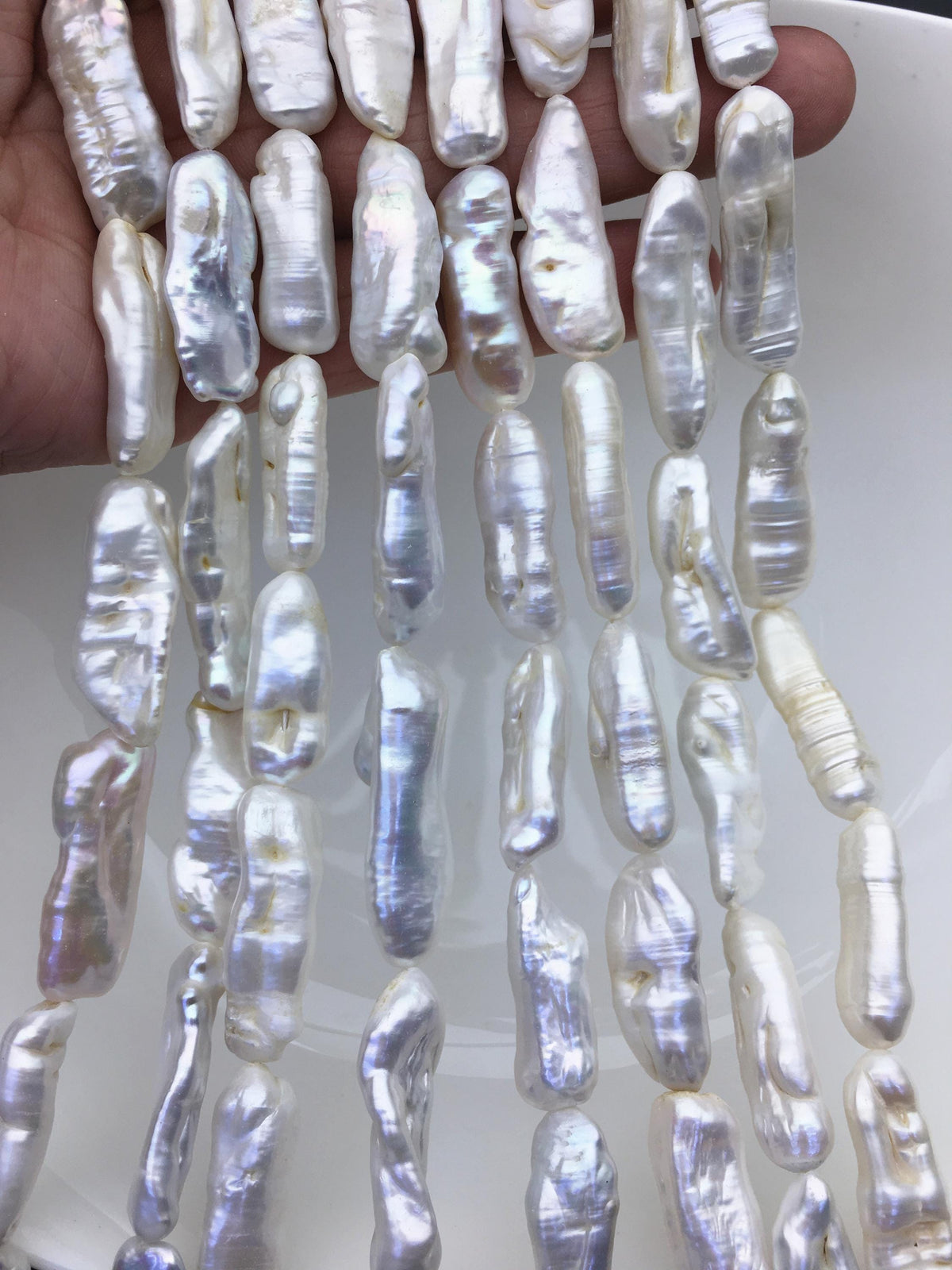 A+ 9-13mm white Thick Keshi Biwa Pearl Necklace,ZS-200-120-4