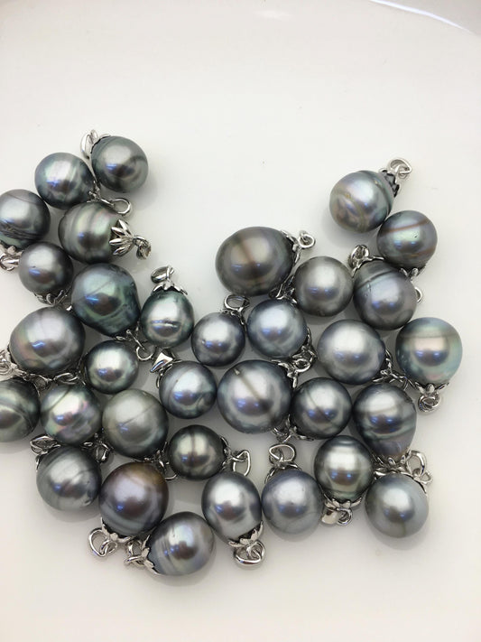 1pc 9-14mm Gray Genuine Tahitian Pearl Pendant, natural color sea pearl,pearl necklace - 925 silver chain - NC1-018