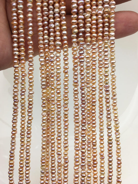 AA 3-3.5mm tiny pink button pearls,full strand,Rondelle pearl Beads,orange freshwater pearl,loose strands,SM3-2A-2