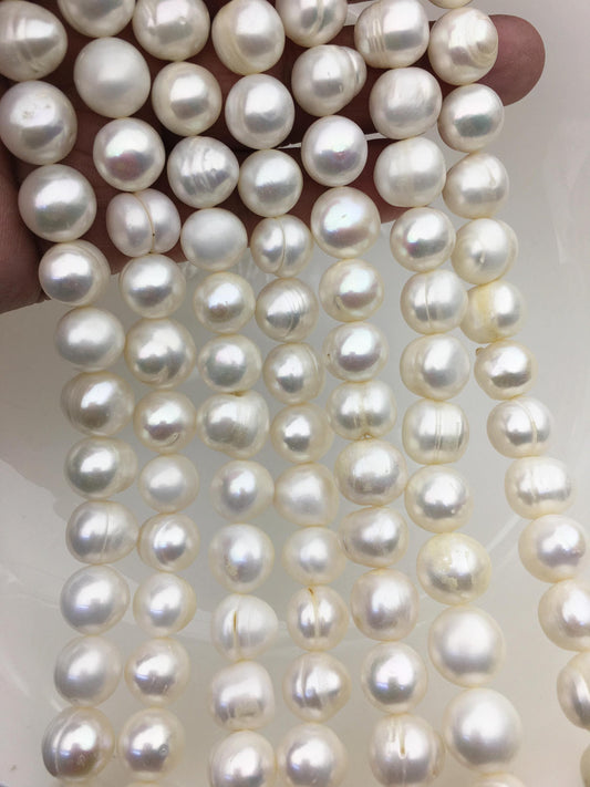 AA 11.3-12.3mm White Big Potato freshwater pearls, White freshwater pearl, pearl strand, big hole pearls, pearls for leather, CR12-2A-7