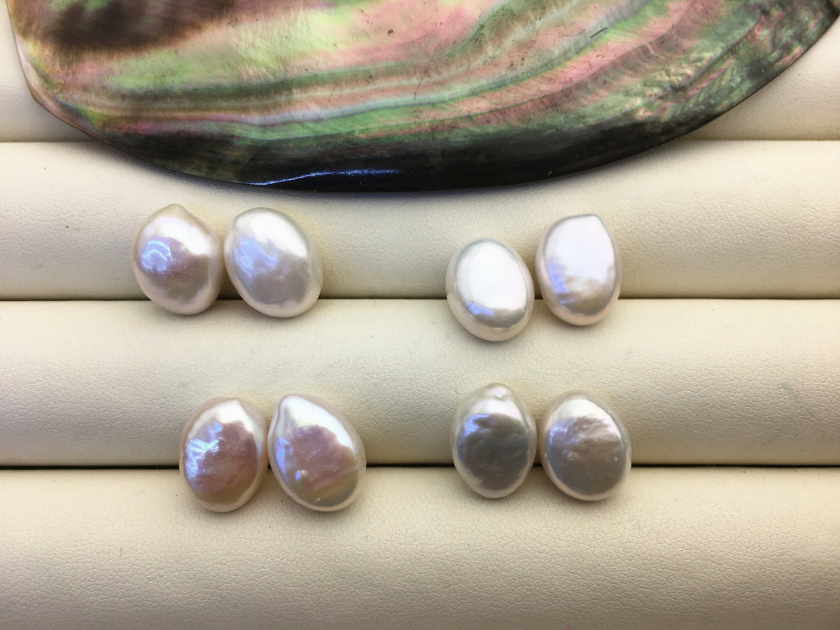 2 pairs AAA 9-11mm Thick White Ellipse Freshwater Pearl loose Beads Pair,ZS-103-37-67