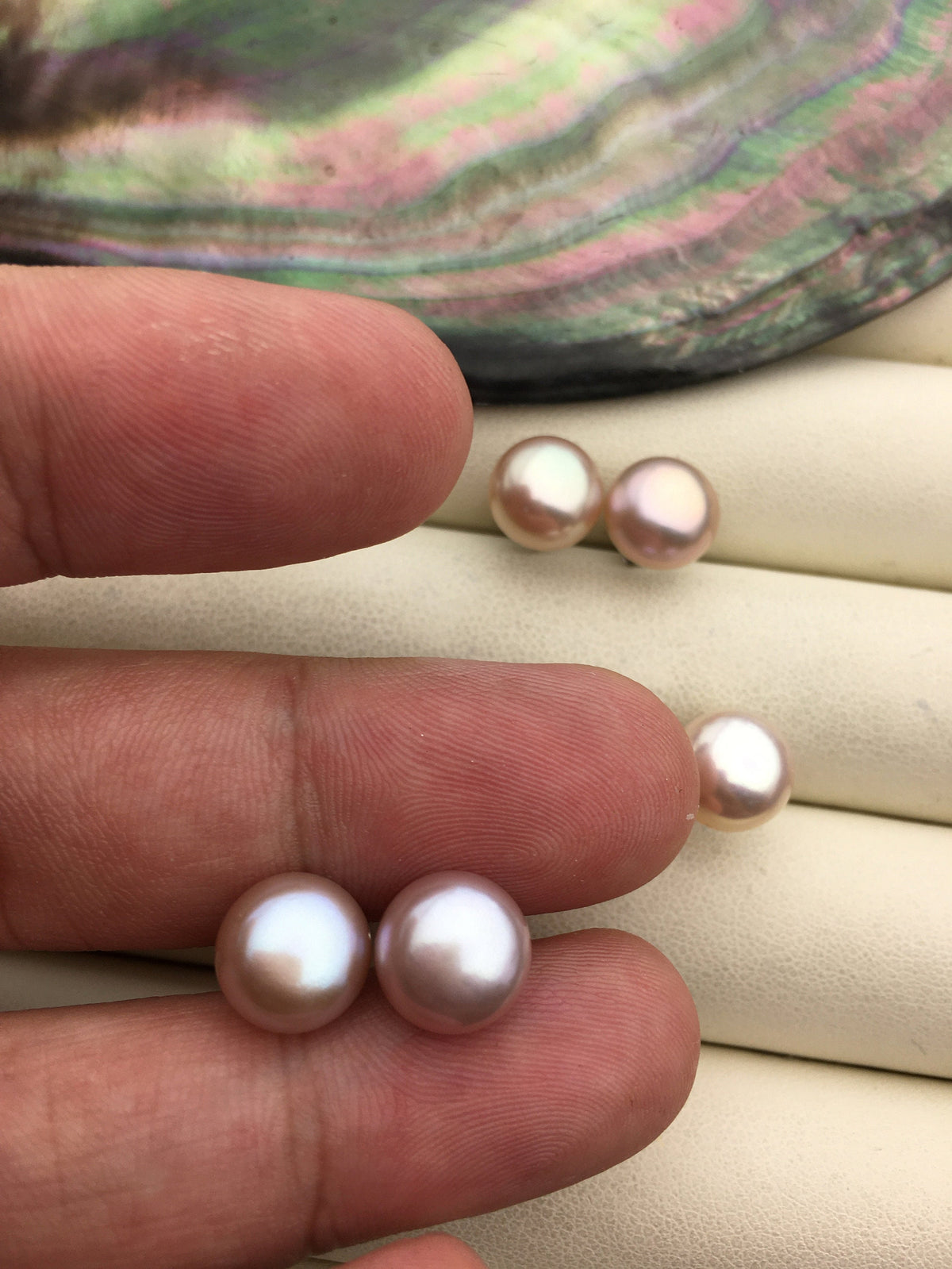 1 Pair AAA+ 8–9mm Purple Rainbow Pearl Stud Earrings, S925 Sterling Silver | SE1-T4