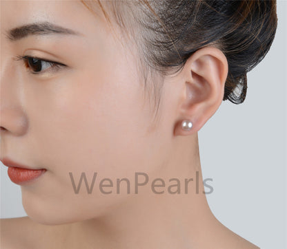 1 pair Select Size 2mm, 3mm, 4mm to 12mm White/Pink/Purple pearl stud earrings, button round, Sterling Silver, AAA pearl, SE1-008