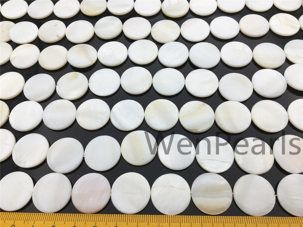 20mm Natural Mother of Pearl shell coin beads full strand,White shell,Ivory shell,GSHE-C-006