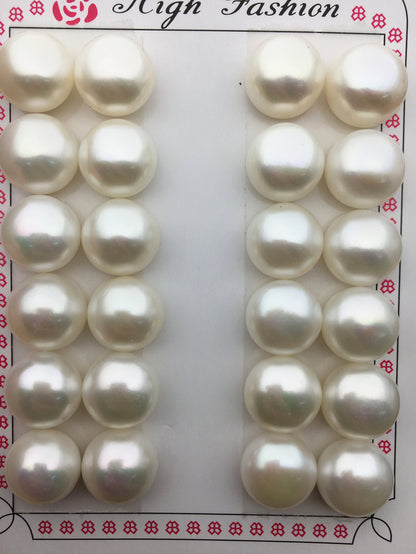 Rare!1 pair AAA 13.5-14mm Very Big white button round pearls, for pearl stud earring, wedding earring stud, button pearls, BTN13-T1