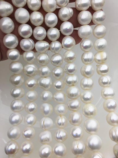 AA 11.3-12.3mm White Big Potato freshwater pearls, White freshwater pearl, pearl strand, big hole pearls, pearls for leather, CR12-2A-7