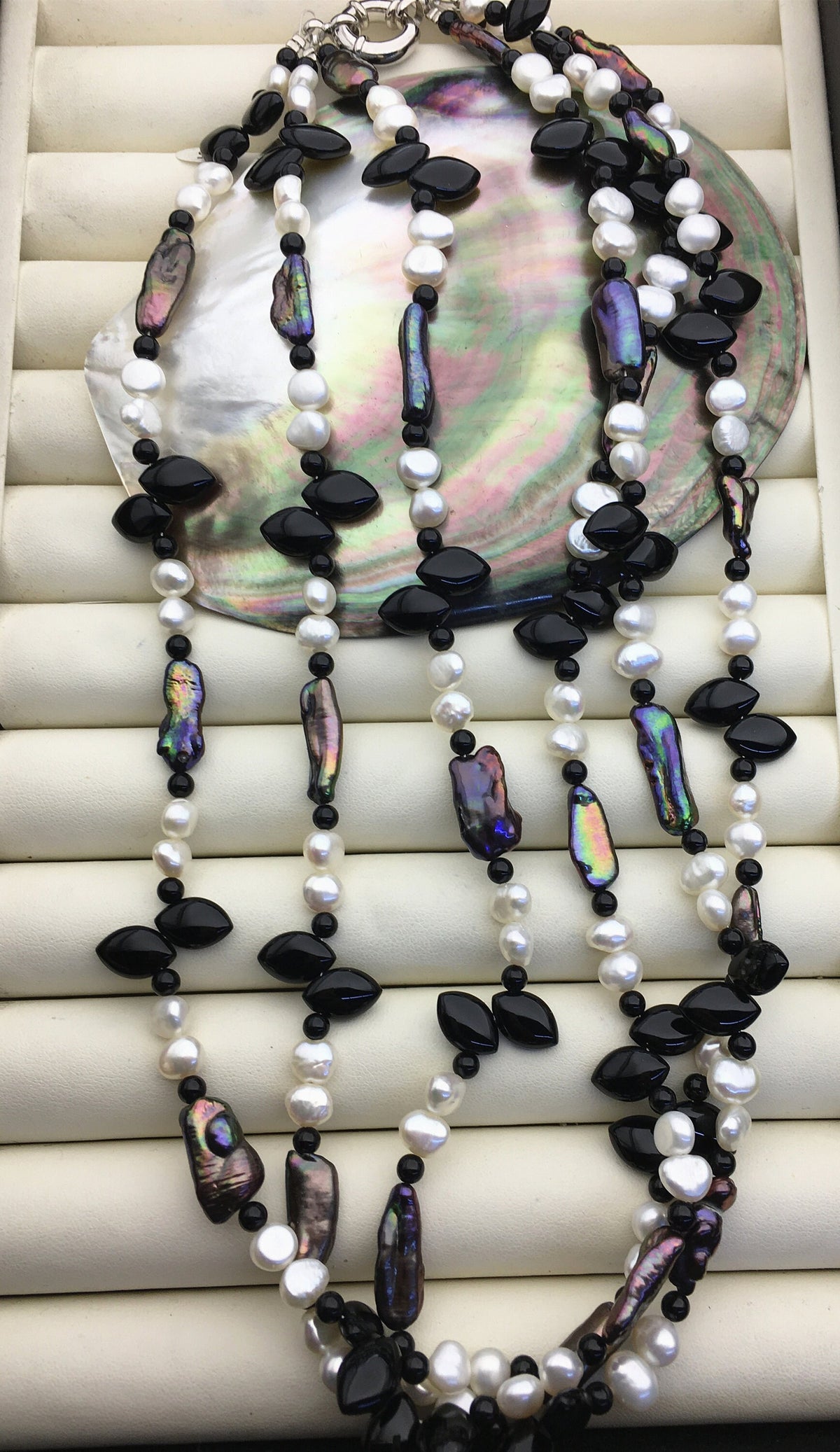 20'' three rows white black freshwater fashion necklace,NPN1-T60
