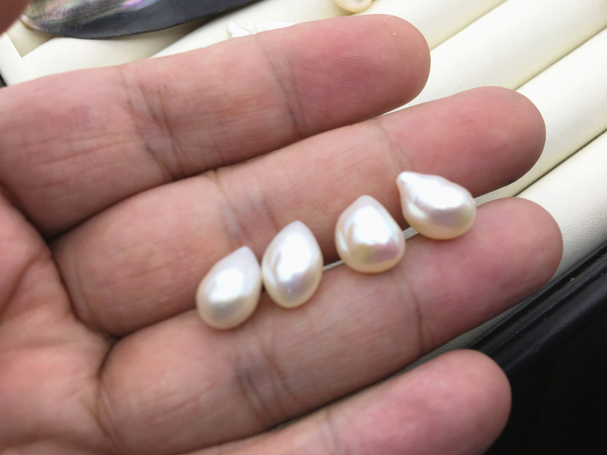 2 pairs AAA 9mm Tear Point White Nugget baroque loose pearl pairs for dangle earrings - Freshwater Pearls earrings - ZS-103-37-40