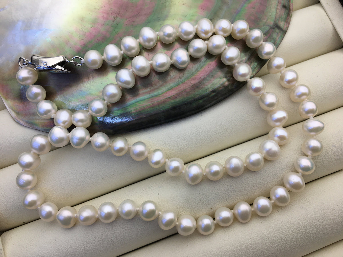 19'' AAA 5.5-6.5mm white potato freshwater Pearl necklace,NPN1-137
