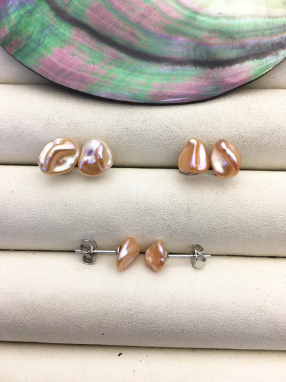 AAA 7-8mm pink with purple keshi Freshwater Pearl Stud Earrings,Stud Earrings for Women Girls,SE3-015