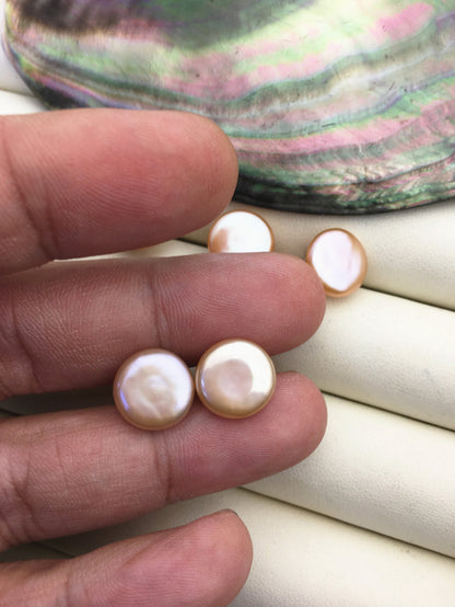 1 pair AAA 12-13mm Pink Orange Coin Fresh Water pearl stud earrings,S925 Sterling Silver,dangle pearl earrings,SE3-T27