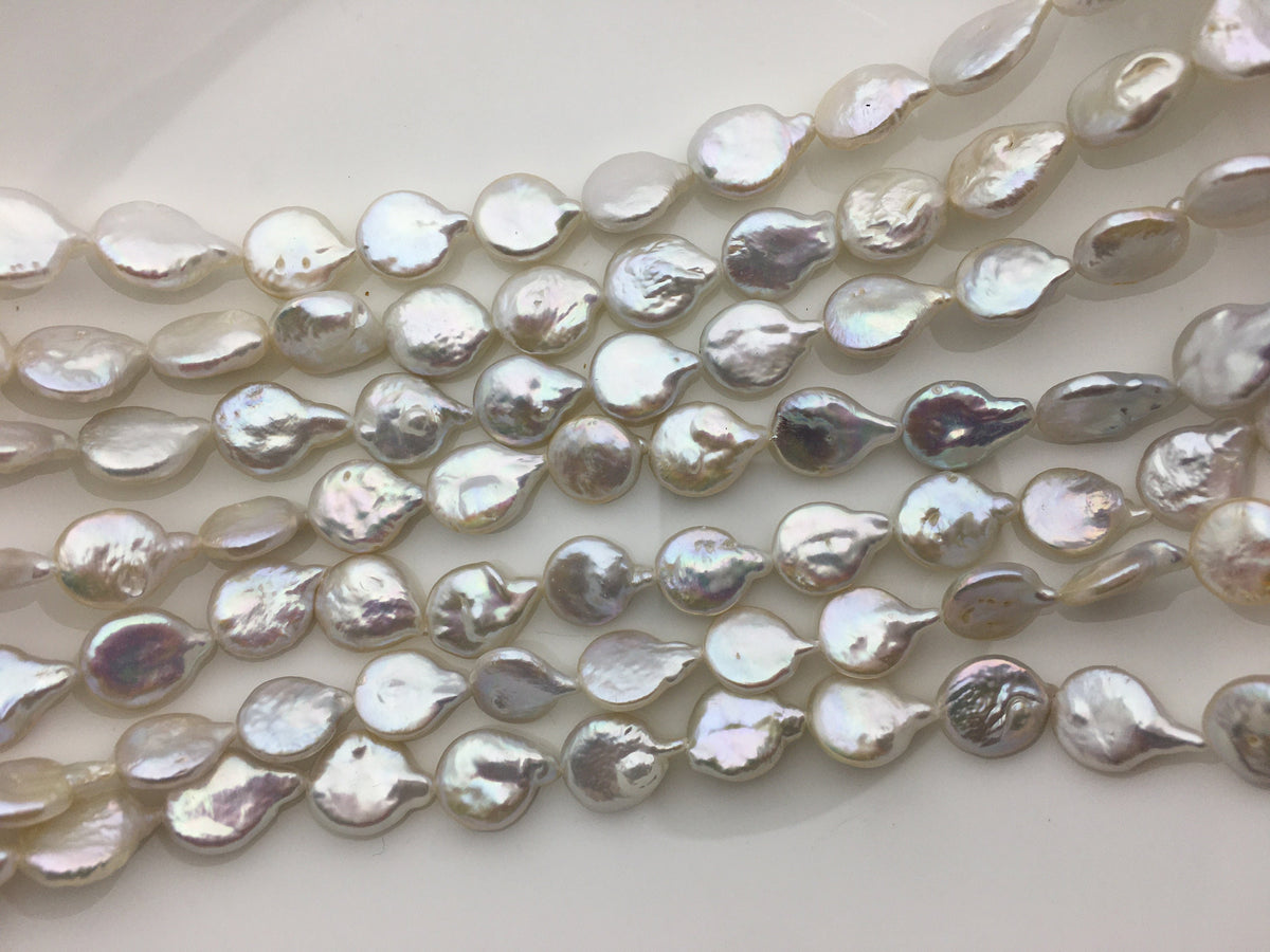 AA+ 11-12mm White Drop Coin freshwater pearls,diy bead,flat round pearl bead,COIN12-2A-2-24