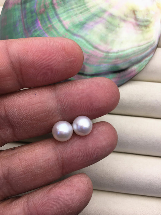 AAA 9-9.5mm White Round Fresh Water pearl stud earrings, Bridal Earrings-Wedding Jewelry-Bridal jewelry-Birthday gift, SE3-090
