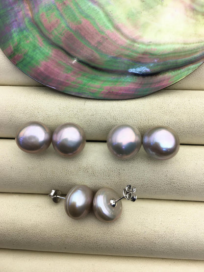 2 pairs AA+ 11.5-12mm big gray baroque round Pearl Stud Earrings, S925 sterling silver, freshwater pearl earrings, SE1-069-6