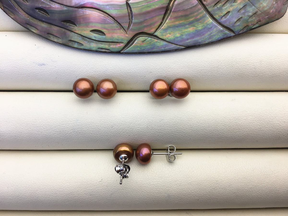 AAA 6-7mm Brown Pearl pearl earrings,Sterling Silver,girls pearl earrings,SE1-024