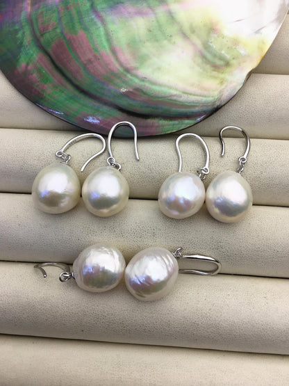 1 pair AAA 13-14mm white drop edison pearl dangle earrings,S925 Sterling Silver earrings,wedding pearl earrings,SE3-T9-1