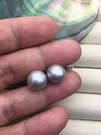 1 pair AAA 11-12mm gray round edison pearl stud earrings,S925 Sterling Silver stud earrings,SE3-T9-63