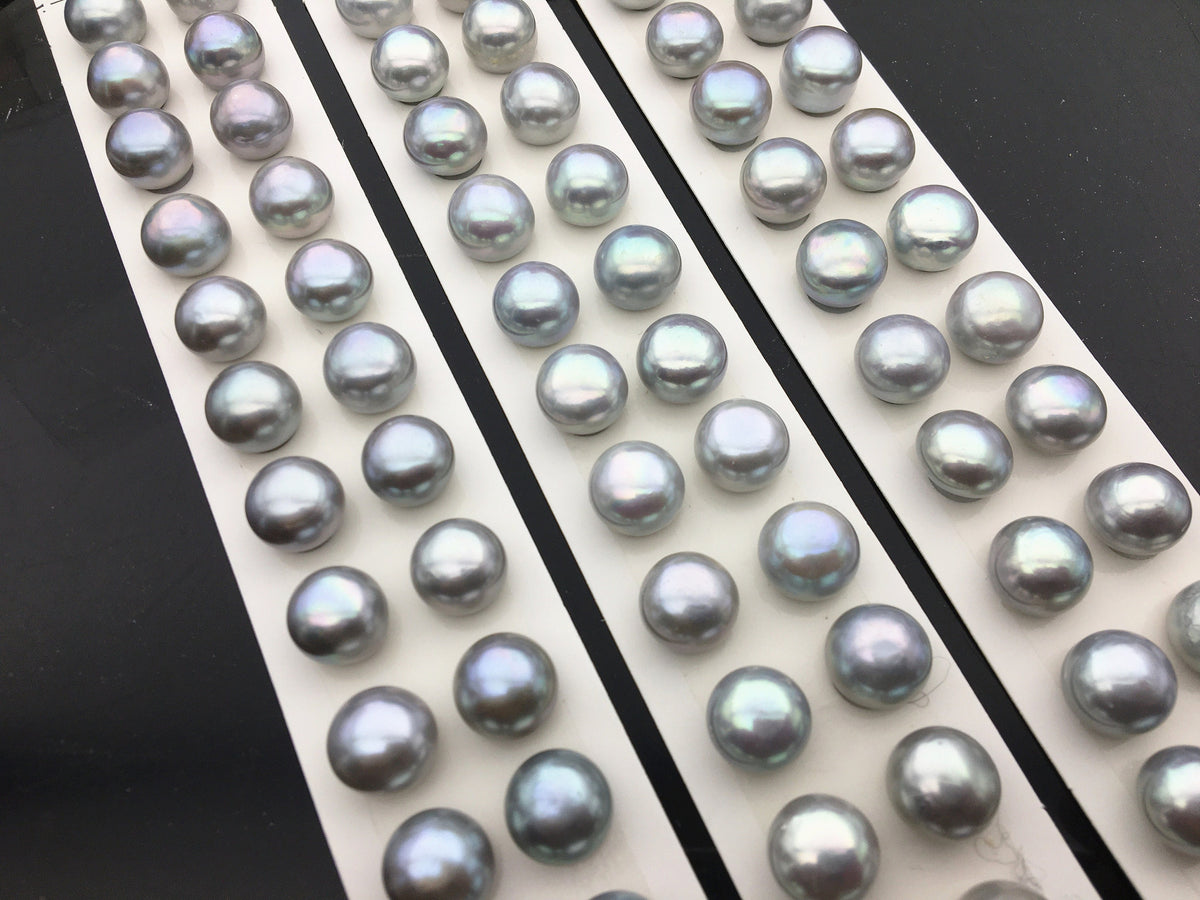 AAA 12-12.5mm Gray button round freshwater pearls,round button pearl pairs,pearl earring,pearl stud,BTN12-3A-24