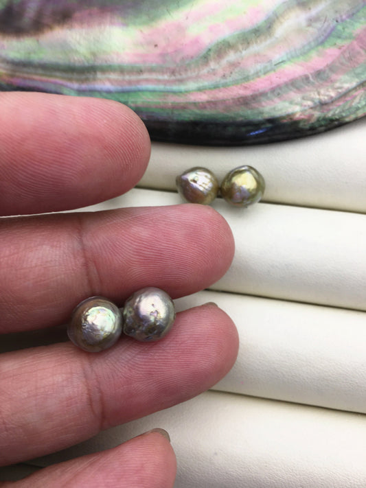 2 pairs AA+ 9-10mm gray baroque near round edison pearl stud earrings,S925 Sterling Silver stud earrings,SE3-T68